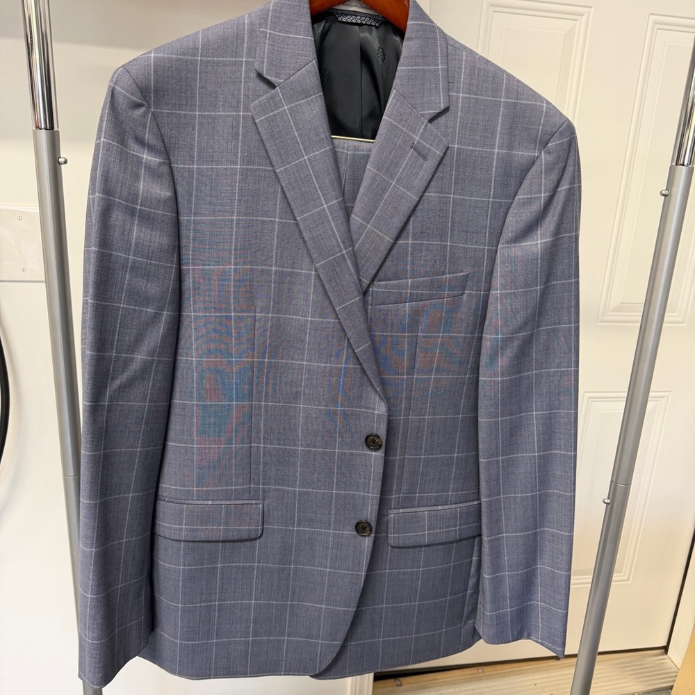 Ralph Lauren Blue-Gray Windowpane Two-Button Blazer